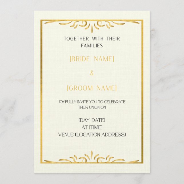 Luxury Gold Frame Wedding Invitation  Inbjudningar (Framsida)