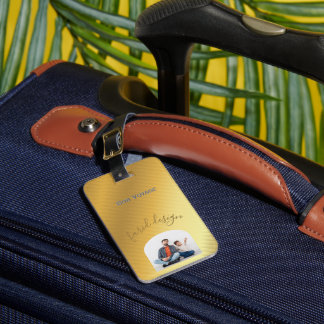 Luxury Gold Gradient Custom Photo & Name  Bagagebricka