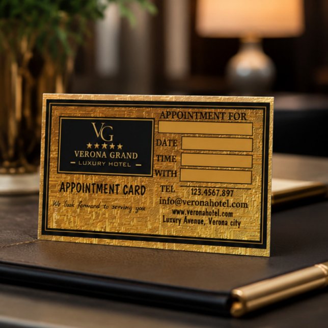 Luxury Gold Hotel Appointment Card  Tidsbeställning Kort (Skapare uppladdad)