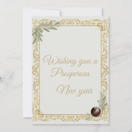 Luxury Gold Leaf & Pine Elegant New Year Greeting  Inbjudningar