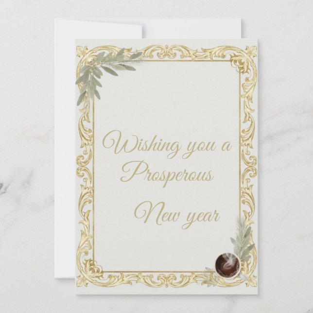Luxury Gold Leaf & Pine Elegant New Year Greeting  Inbjudningar (Framsida)