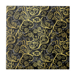 Luxury Gold Leaf Storybook Black Silver Kakelplatta