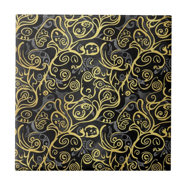 Luxury Gold Leaf Storybook Black Silver Kakelplatta (Framsidan)