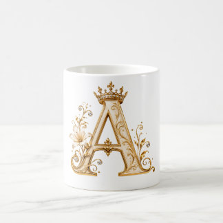 Luxury Gold Letter A Monogram with Crown & Lily Fl Kaffemugg