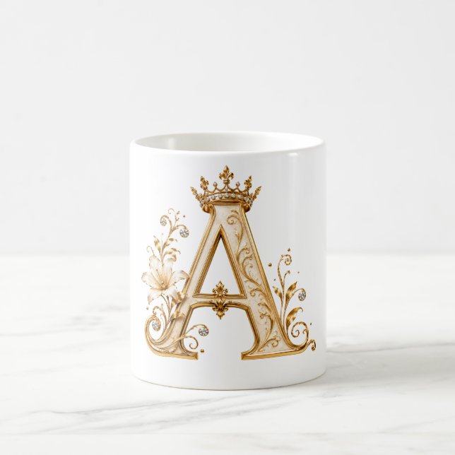 Luxury Gold Letter A Monogram with Crown & Lily Fl Kaffemugg (Center)