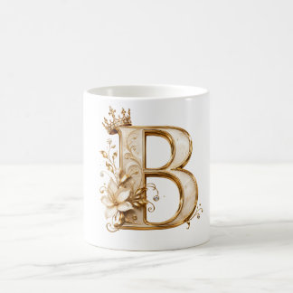 Luxury Gold Letter B Monogram with Crown & Lily Fl Kaffemugg