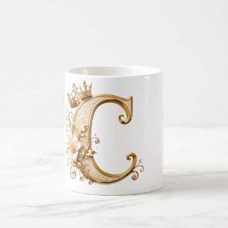 Luxury Gold Letter C Monogram with Crown & Lily Fl Kaffemugg