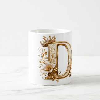 Luxury Gold Letter D Monogram with Crown & Lily Fl Kaffemugg