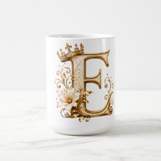 Luxury Gold Letter E Monogram with Crown & Lily Fl Kaffemugg