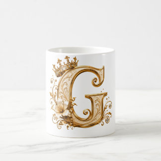 Luxury Gold Letter G Monogram with Crown & Lily Fl Kaffemugg