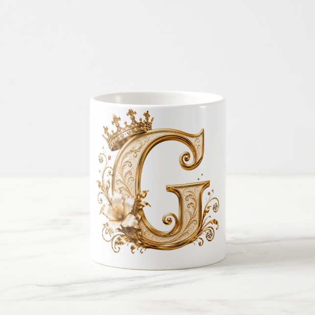 Luxury Gold Letter G Monogram with Crown & Lily Fl Kaffemugg (Center)