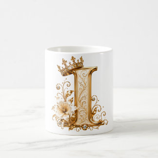 Luxury Gold Letter I Monogram with Crown & Lily Fl Kaffemugg