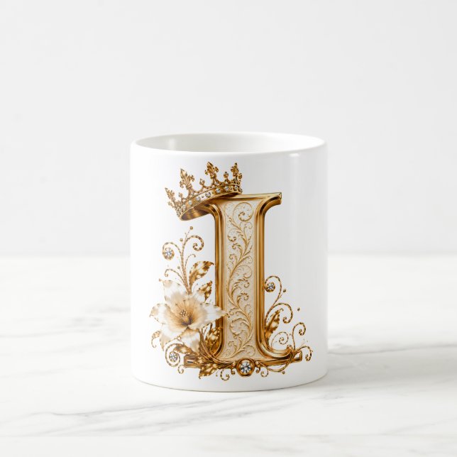 Luxury Gold Letter I Monogram with Crown & Lily Fl Kaffemugg (Center)