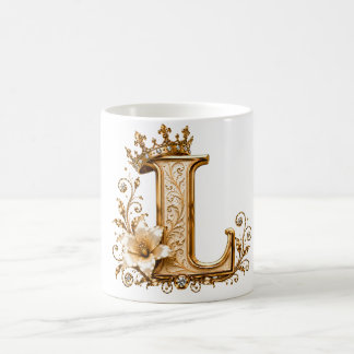 Luxury Gold Letter L Monogram with Crown & Lily Fl Kaffemugg