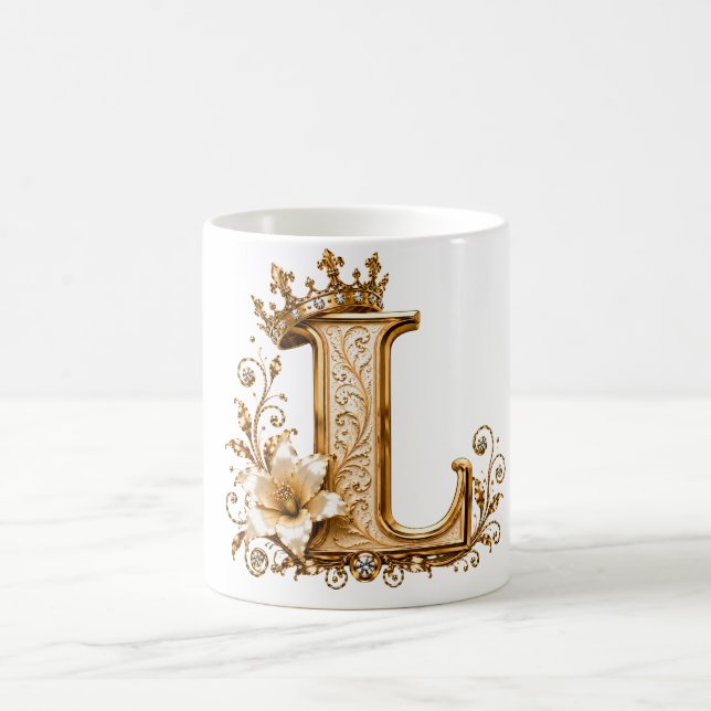 Luxury Gold Letter L Monogram with Crown & Lily Fl Kaffemugg (Center)