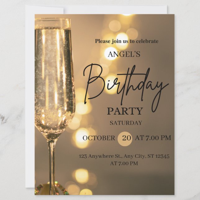 Luxury Gold Lights Birthday Invitation (Framsida)