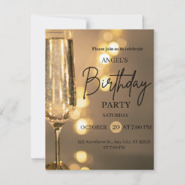 Luxury Gold Lights Birthday Invitation Kort