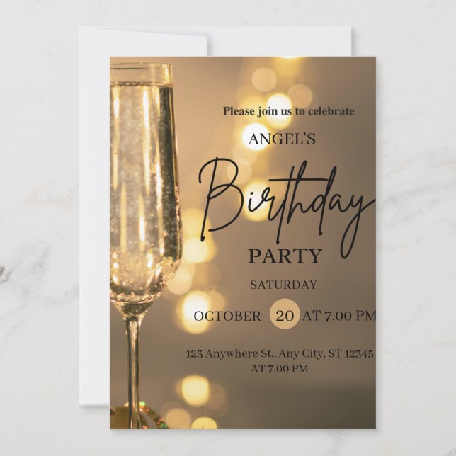 Luxury Gold Lights Birthday Invitation Tack Kort (Framsida)