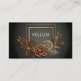 Luxury Gold Line Art Rose Floral Midnight Black Visitkort