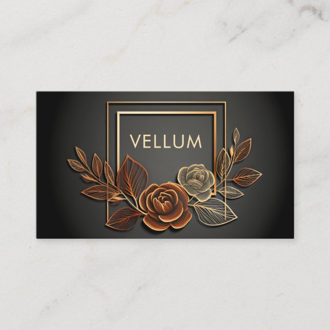 Luxury Gold Line Art Rose Floral Midnight Black Visitkort (Framsida)
