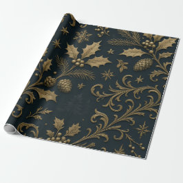 Luxury Gold & Navy Gilded Botanical Christmas Presentpapper