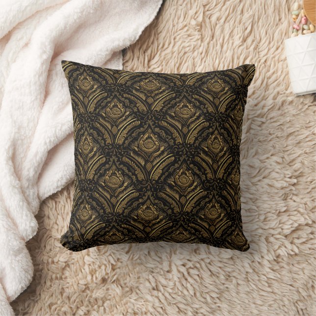 Luxury Gold Ornamental Damask Pattern Kudde (Filt)