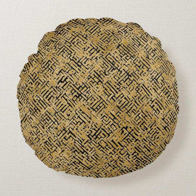 Luxury Gold Pattern ,Gold Black Rund Kudde (Framsidan)