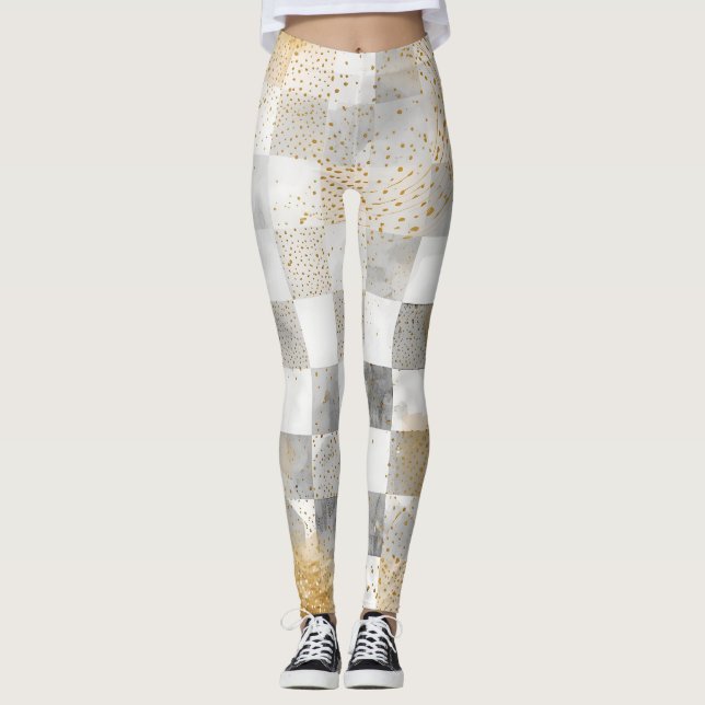 Luxury,Gold Pixels and Chessboard Leggings (Framsida)