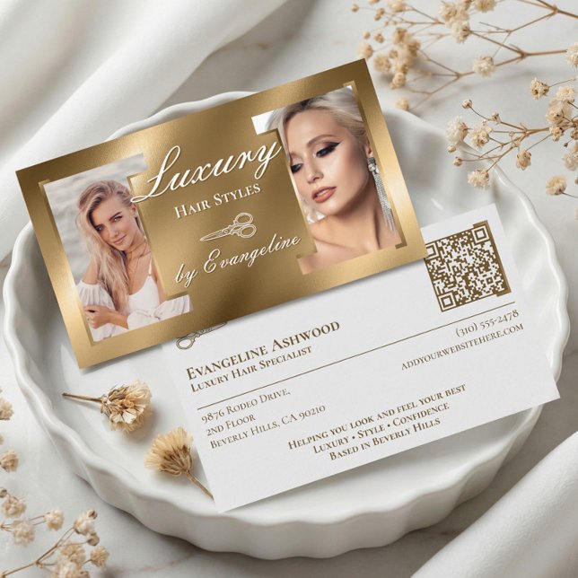 Luxury Gold Professional Hair Stylist Salon Photos Visitkort (Luxury Gold Professional Hair Stylist Salon Photos Business Card)