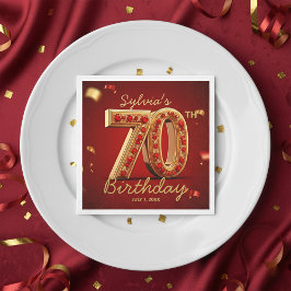 Luxury Gold Red Ruby Jewel Diamond 70th Birthday Pappersservett