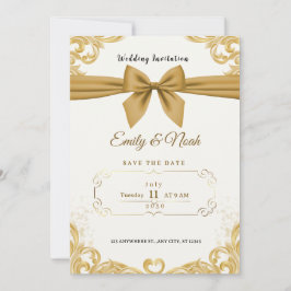 Luxury Gold Ribbon & Bow Elegant Wedding Invite Inbjudningar
