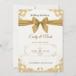 Luxury Gold Ribbon & Bow Elegant Wedding Invite Inbjudningar