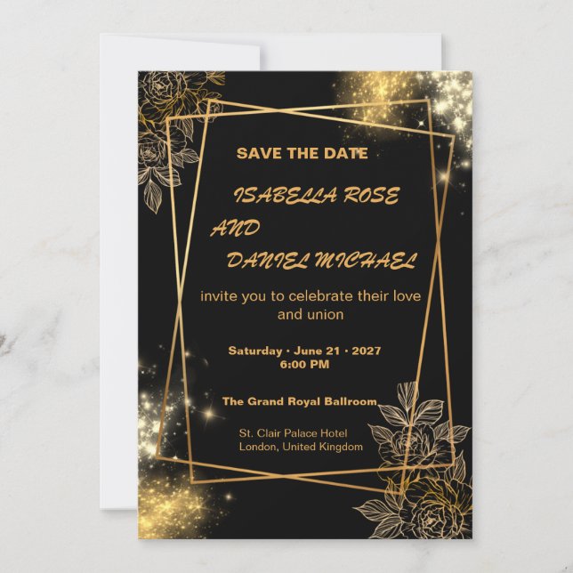 Luxury Gold Save the Date Wedding Card Spara Datumet (Framsida)