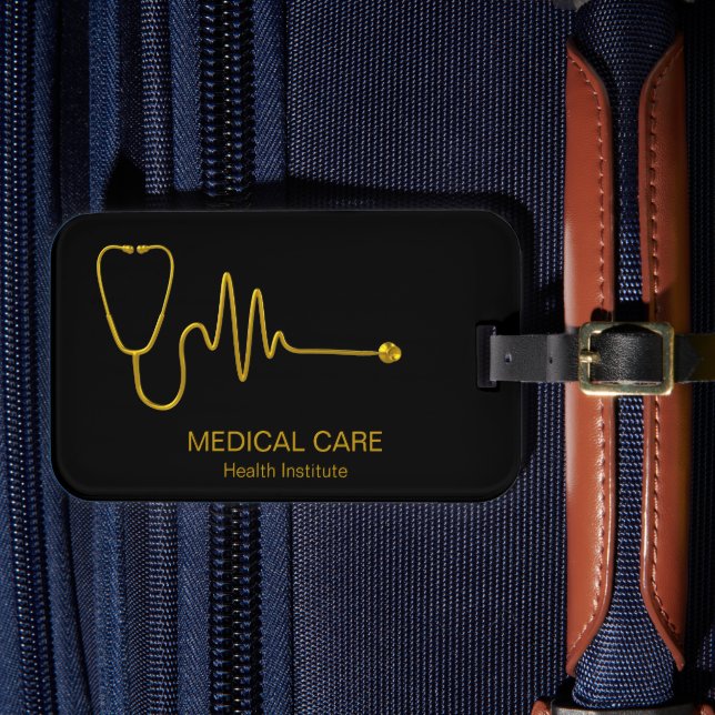 Luxury Gold Stethoscope ECG Wave EKG Line Medical Bagagebricka (Framsida Insitu 4)