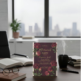Luxury Gold Text Dark Wood Rose Retirement Invitat Inbjudningar