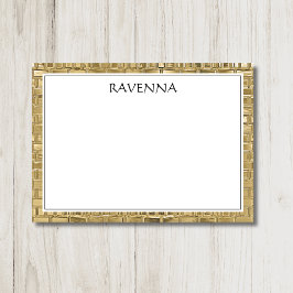Luxury Gold Texture Black Border Name Script Anteckningskort