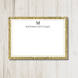 Luxury Gold Texture Border Black Monogram Script Anteckningskort
