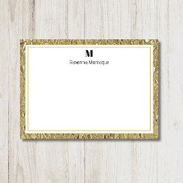Luxury Gold Texture Border Black Monogram Script Anteckningskort