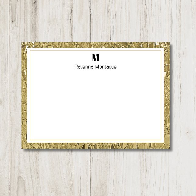 Luxury Gold Texture Border Black Monogram Script Anteckningskort (Skapare uppladdad)