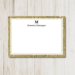Luxury Gold Texture Border Black Monogram Script Anteckningskort