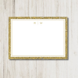 Luxury Gold Texture Border Simple Initial Script Anteckningskort