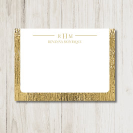 Luxury Gold Texture Lined Name Three Monogram Anteckningskort