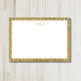 Luxury Gold Texture Two Border Three Monogram Anteckningskort