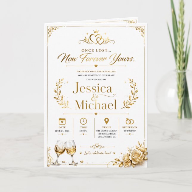 Luxury Gold Wedding Invitation Elegant Romantic  Kort (Framsida)