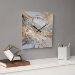 Luxury Gold & White Flowing Marble Fyrkantig Klocka<br><div class="desc">A luxurious gold and white marble background with metallic veins and soft flowing gradients. The elegant shimmer and fluid stone design make this texture perfect for modern home decor.</div>