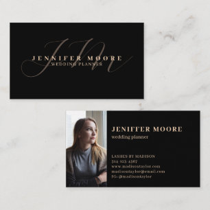 Luxury Golden and Black Monogrammed Visitkort