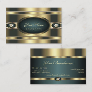 Luxury Golden and Mörk Teal with Faux Rhinestones Visitkort