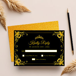 Luxury Golden Blommigt Black och Guld Quinceanera OSA Kort
