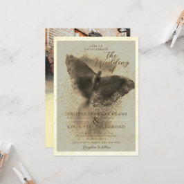 Luxury Golden Butterfly Photo Overlay Bröllop Inbjudningar