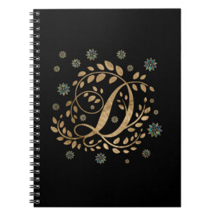 Luxury Golden Calligraphy Monogram med brev D Anteckningsbok